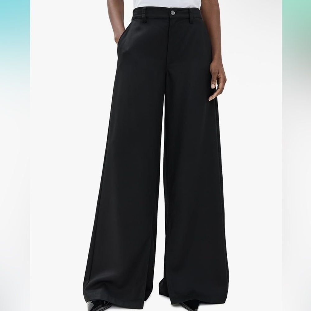 Paige Portia Wide Leg Pant with Slit in Black Size 28
